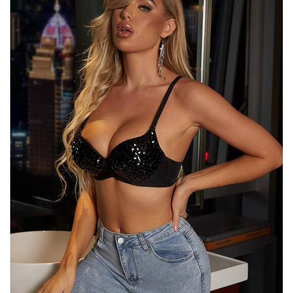 FASHION Metallic Spike Punk Goth Bra Clubwear - Blackrhinestone - Picture 5 of 6